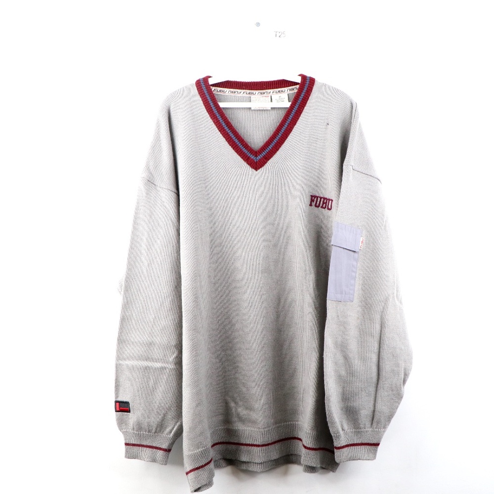Vintage 90s FUBU Streetwear V Neck Sweater Gray